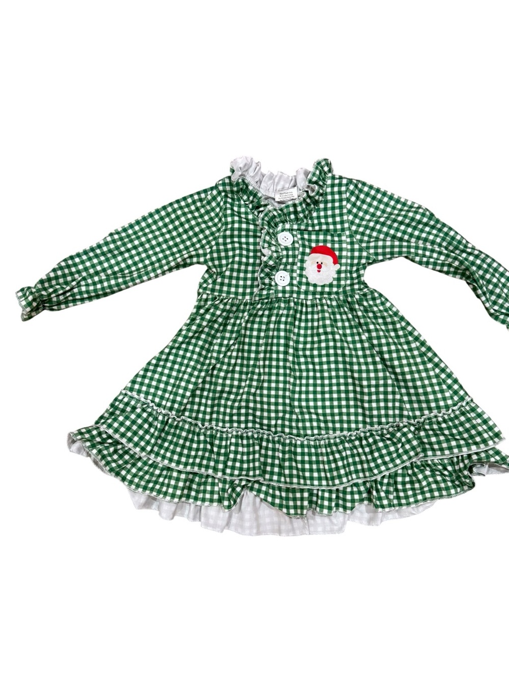 Green Gingham Ruffled Santa Patch Kids Costume Dress
